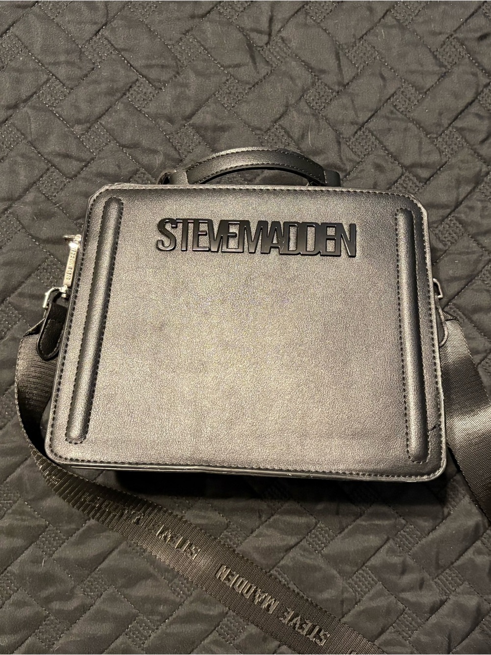 Steve Madden Black Leather Box Crossbody Bag